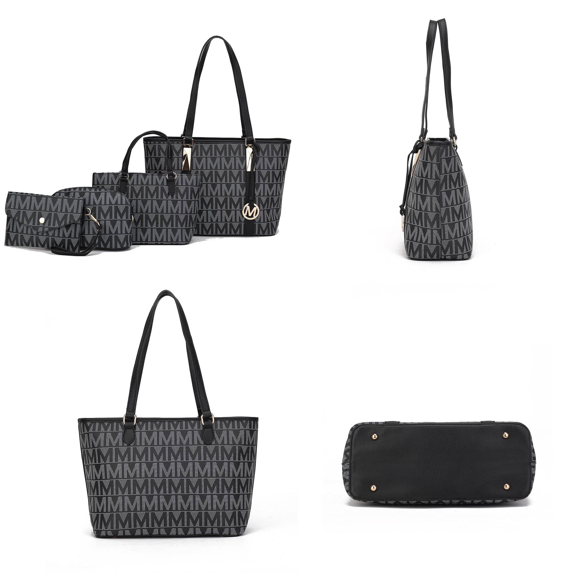 Marimar Women'S Tote Bag with Pouch and Wristlet, Signature 4 Piece Set by Mia K - Black