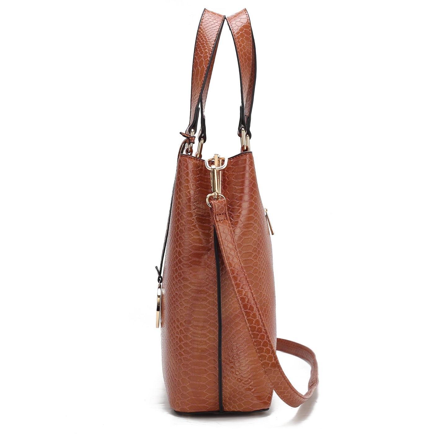 Beryl Snake-Embossed Vegan Leather Women'S Tote Bag & Wristlet Wallet Pouch by Mia K. - Olive