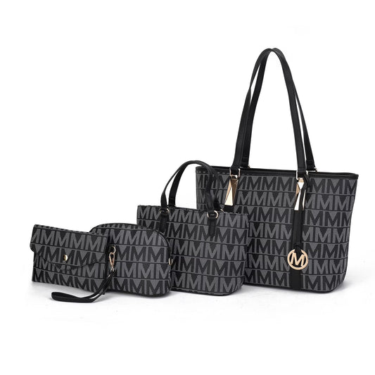 Marimar Women'S Tote Bag with Pouch and Wristlet, Signature 4 Piece Set by Mia K - Black