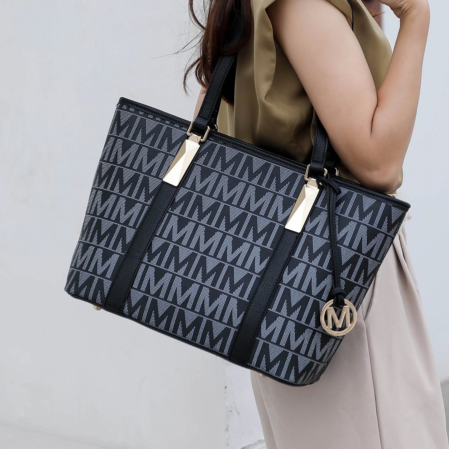 Marimar Women'S Tote Bag with Pouch and Wristlet, Signature 4 Piece Set by Mia K - Black