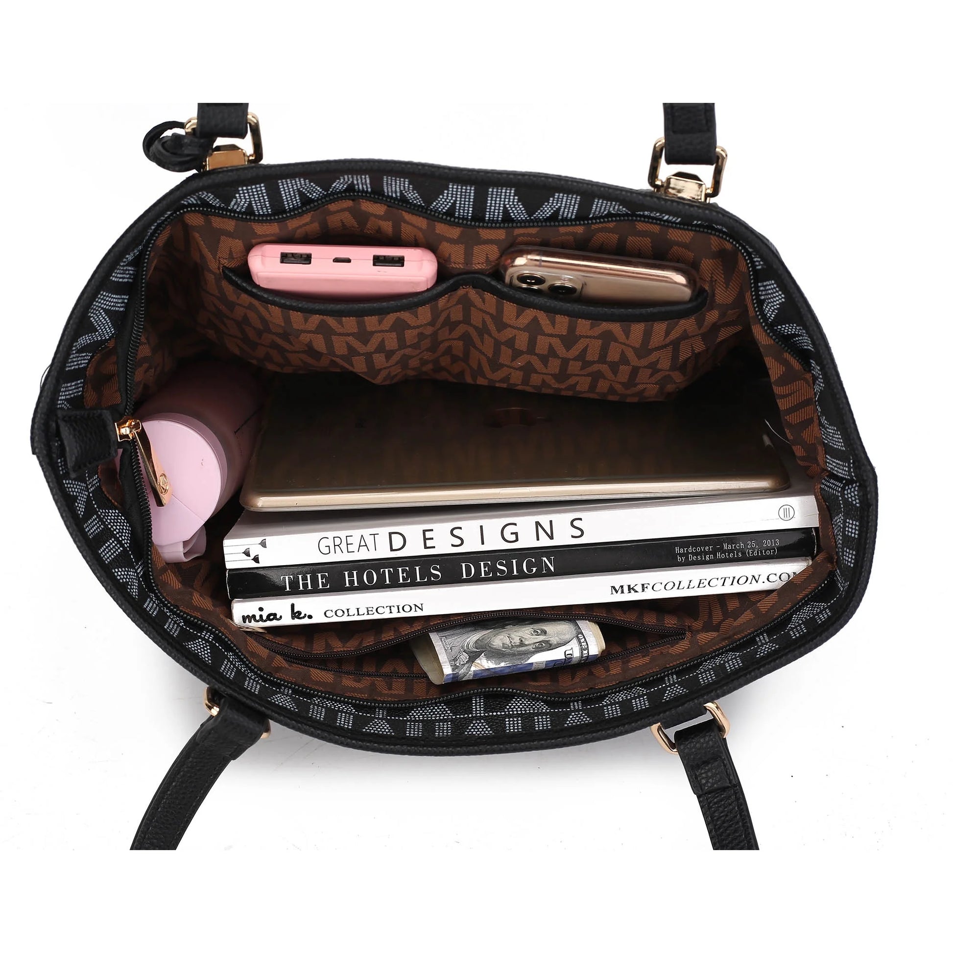 Marimar Women'S Tote Bag with Pouch and Wristlet, Signature 4 Piece Set by Mia K - Black