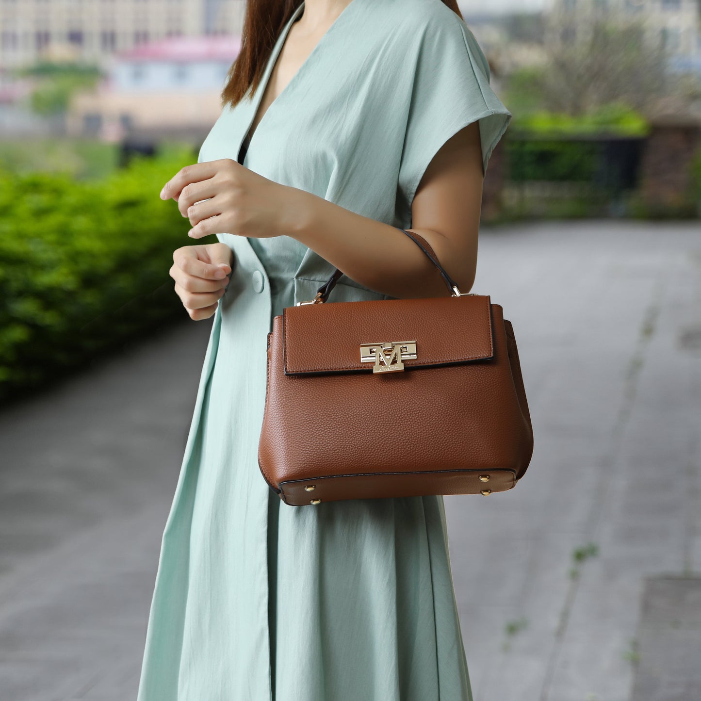 Hadley Vegan Leather Women'S Satchel & Wristlet Wallet, Stylish Top-Handle Purse Handbag 2 Pcs by Mia K - Pewter