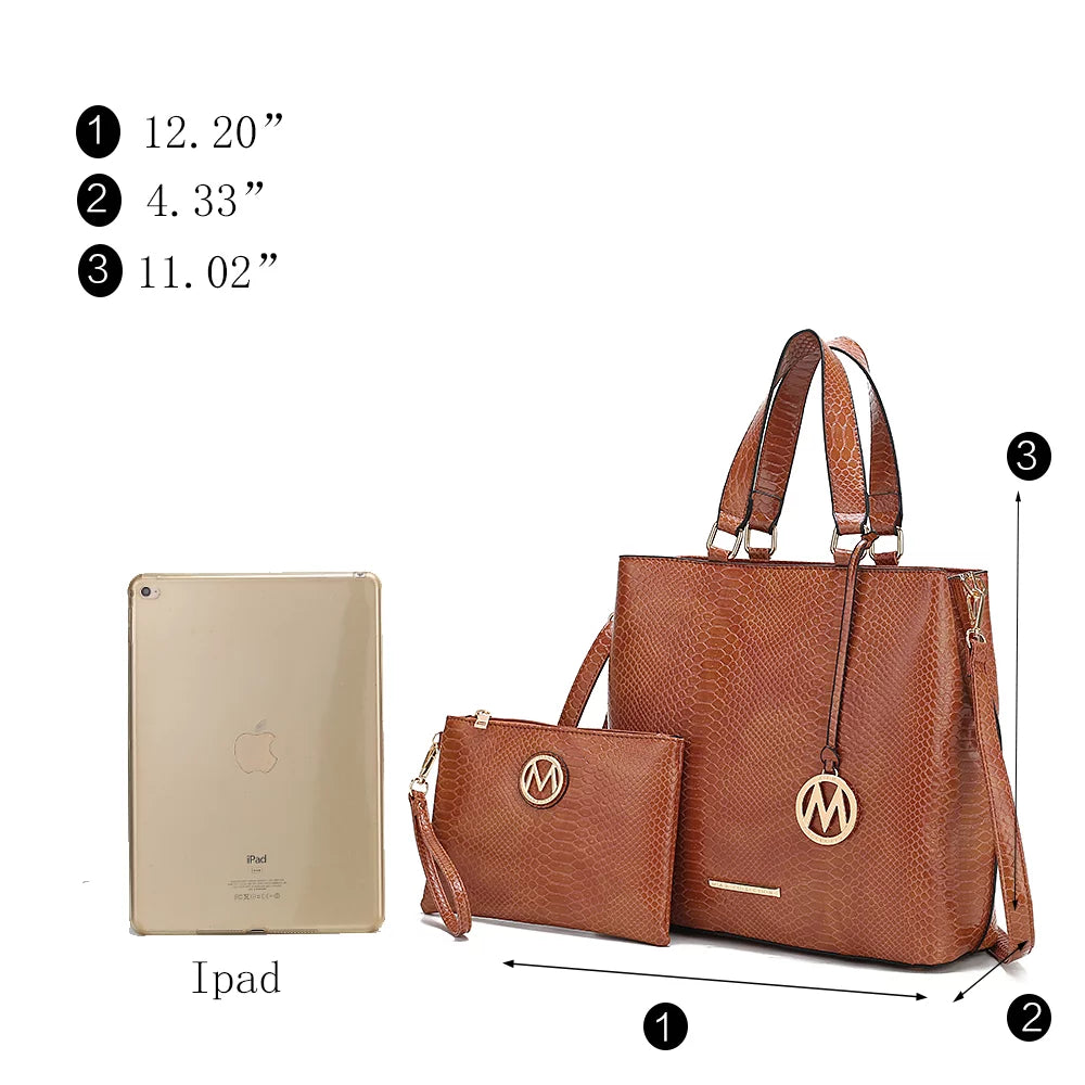 Beryl Snake-Embossed Vegan Leather Women'S Tote Bag & Wristlet Wallet Pouch by Mia K. - Olive