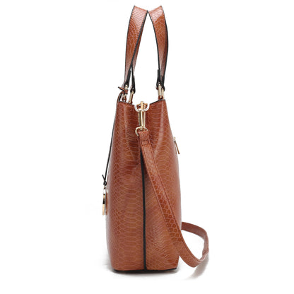 Beryl Snake-Embossed Vegan Leather Women'S Tote Bag & Wristlet Wallet Pouch by Mia K. - Olive