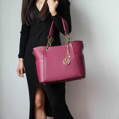Bonita Women'S Tote Bag with Wristlet Wallet, Vegan Leather Solid 2Pcs Shopper Purse Handbag Set by Mia K - Lavender Pink